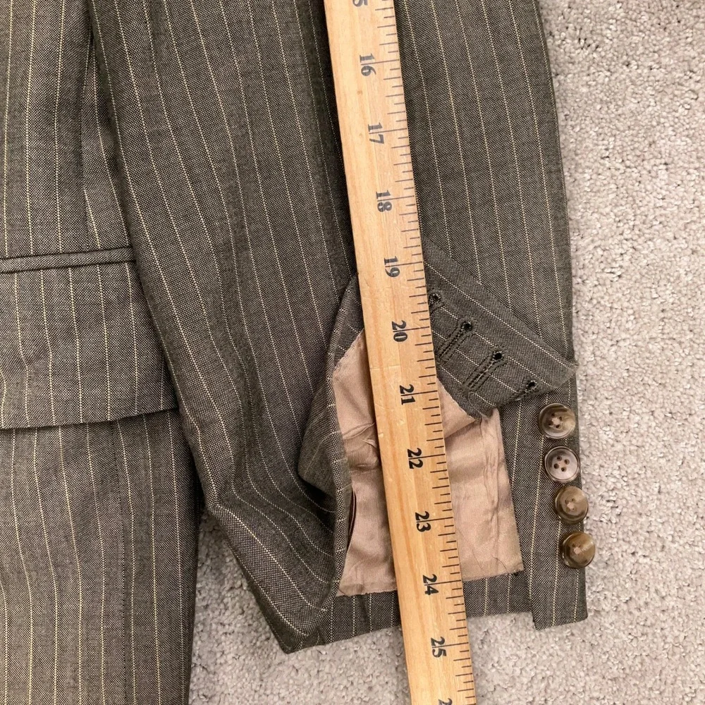 Tom James Suit Men 48R 40W Gray Pinstripe Bespoke Filo A Mano Holland Sherry
